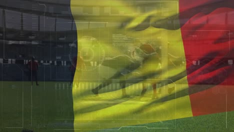 Animación-De-Ondear-La-Bandera-De-Bélgica-Sobre-Jugadores-De-Rugby.