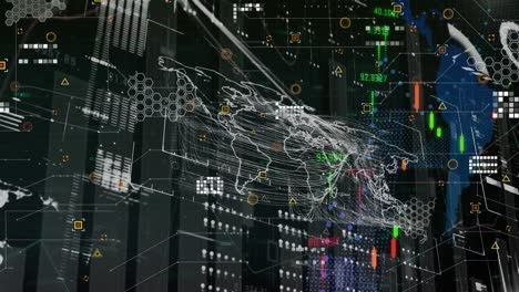Animation-of-graphs-over-digital-screen-with-data-and-world-map