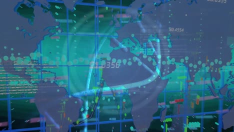 Animation-Der-Datenverarbeitung-über-Weltkarte-Auf-Grünem-Hintergrund