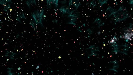 Animation-of-spots-and-confetti-on-black-background