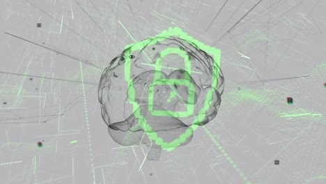 Animation-of-brain-over-digital-padlock-on-grey-background