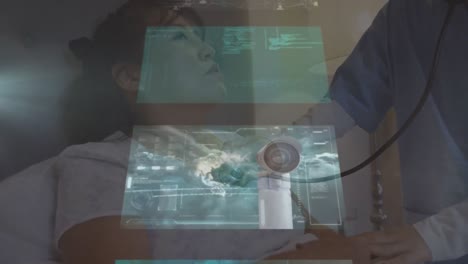Animation-Der-Datenverarbeitung-über-Eine-Asiatische-Ärztin,-Die-Mit-Einem-Patienten-Spricht