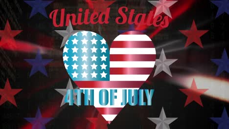 Animation-Des-Textes-Der-Vereinigten-Staaten-Vom-4.-Juli-Und-Der-Flagge-Der-USA-über-Sternen-Auf-Schwarzem-Hintergrund