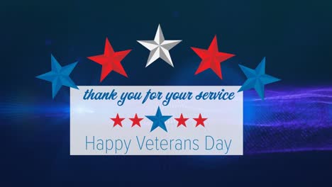 Animation-of-thank-you-for-your-service-happy-veterans-day,-stars-and-navy-background