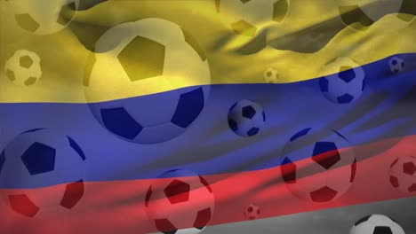 Animation-Der-Flagge-Kolumbiens-über-Fußbällen
