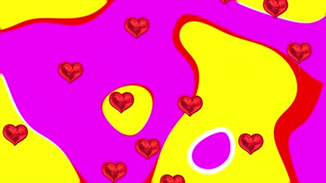 Animation-of-heart-icons-and-shapes-over-purple-background