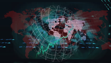 Animation-Der-Datenverarbeitung-über-Weltkarte-Und-Globus