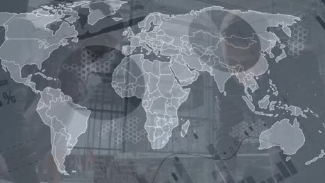 Animación-Del-Mapa-Mundial-Con-Procesamiento-De-Datos-Sobre-Diversos-Empresarios-En-El-Cargo
