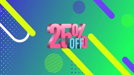 Animation-of-25-percent-off-text-and-shapes-on-blue-background