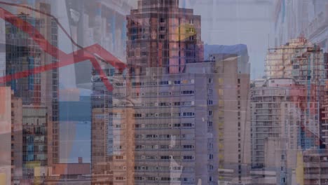 Animation-of-cityscape-over-caucasian-male-worker-in-warehouse