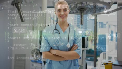 Animation-of-data-processing-over-caucasian-female-doctor