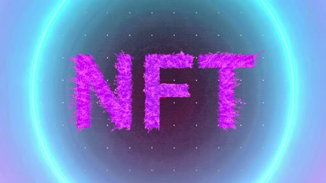 Animation-of-nft-text-and-neon-circles-on-black-background