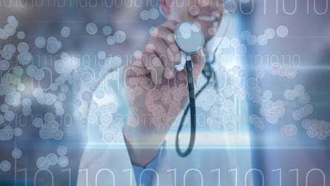 Animation-of-data-processing-over-caucasian-male-doctor-with-stethoscope