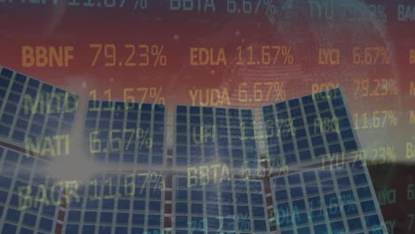 Animation-of-globe-and-stock-market-over-solar-panels