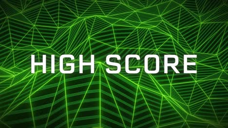 Animation-of-high-score-text-and-shapes-over-black-background