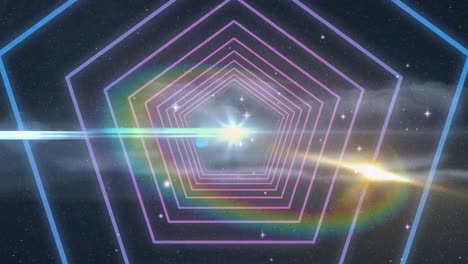 Video-Des-Neon-Fünfecks-über-Lichtern-Und-Weltraum