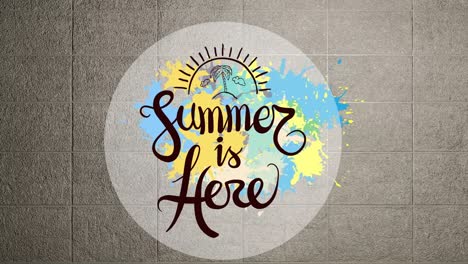 Animation-of-summer-is-here-text-over-grey-background