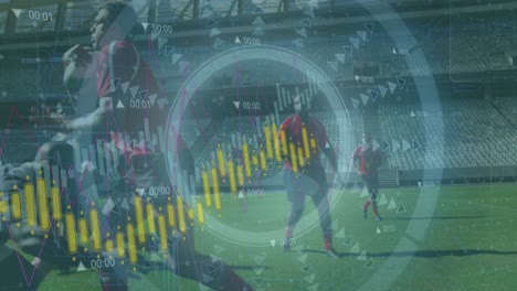Animation-of-data-processing-and-scope-scanning-over-diverse-rugby-players-at-stadium