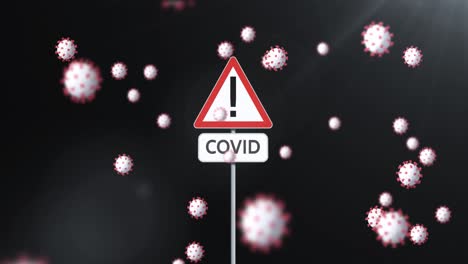 Animation-of-sign-with-covid-text-over-virus-cells