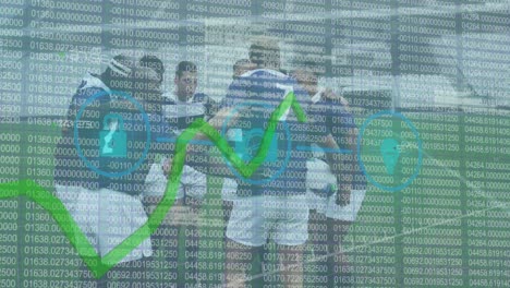 Animation-Der-Datenverarbeitung-Und-Symbole-über-Verschiedene-Rugbyspieler-Im-Stadion