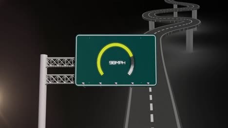 Animation-of-road-sign-and-road-on-black-background