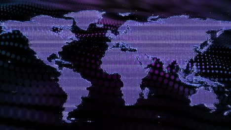 Animation-of-world-map-and-spots-on-black-background
