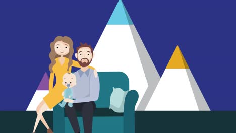 Animation-of-happy-family-icon-over-mountains
