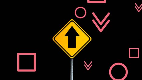 Animation-of-road-sign-and-arrows-on-black-background