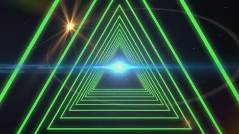 Digitale-Animation-Neonrosa-Dreiecke-In-Nahtloser-Bewegung-Und-Schwarzem-Neonschwarzem-Hintergrund