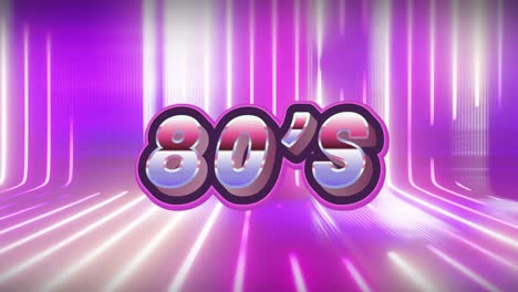 Animation-of-80s-text-and-light-trails-over-black-background