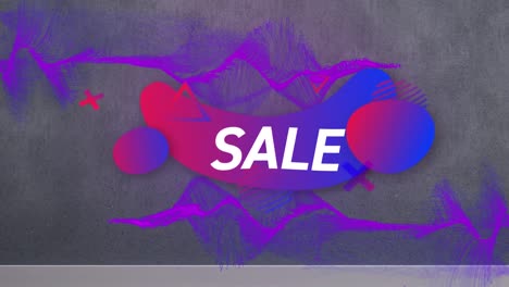 Animation-of-sale-text-over-pink-shapes-over-grey-background