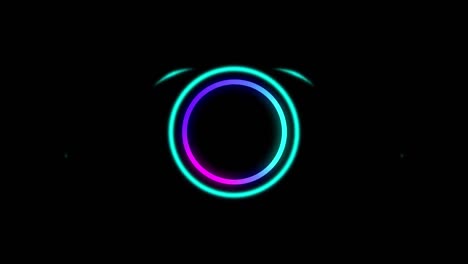 Animation-of-glowing-blue-and-purple-rings-on-black-background