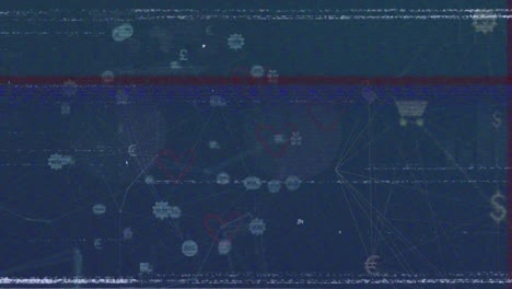 Animation-of-connections,-glitch-and-icons-on-navy-space