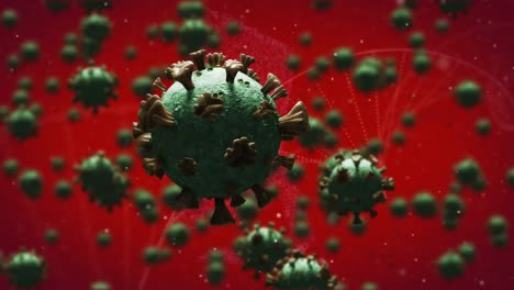 Animation-Von-Viruszellen-über-DNA-Strang-Auf-Rotem-Hintergrund