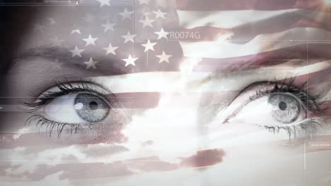 Animation-Der-Flagge-Der-USA-über-Dem-Auge-Einer-Kaukasischen-Frau