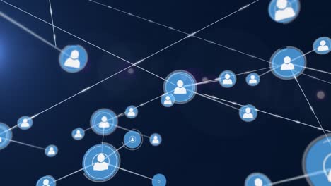 Animation-of-network-of-connections-with-people-icons-on-blue-background