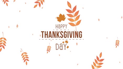 Animation-of-happy-thanksgiving-day-text-over-autumn-leaves-on-white-background