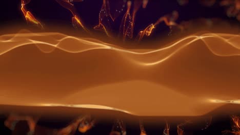 Animation-of-glowing-orange-light-trails-moving-on-back-background