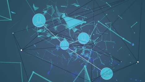 Animation-of-network-of-connections-with-icons-and-shapes-over-blue-background