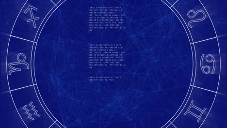 Animation-of-data-processing-and-horoscope-over-blue-background