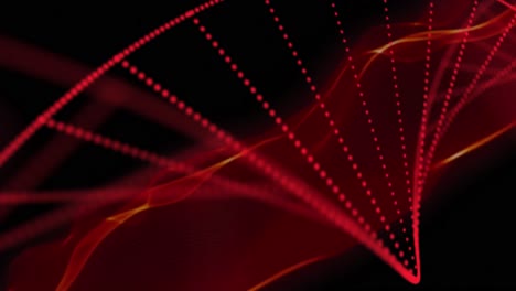 Animation-Roter-Partikel,-Die-Eine-Gekrümmte-Struktur-über-Wellenförmigem-Rotem-Rauch-Auf-Schwarzem-Hintergrund-Bilden