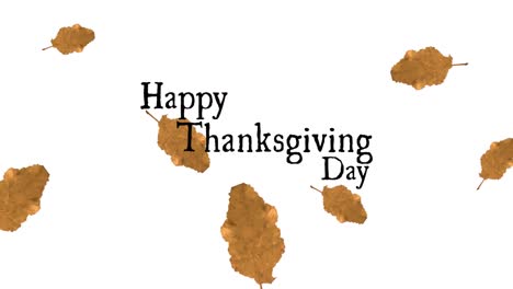 Animation-of-happy-thanksgiving-day-text-over-autumn-leaves-on-white-background