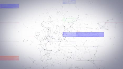 Animation-of-colourful-blocks-of-interference-over-network-of-connections-moving-on-white-background
