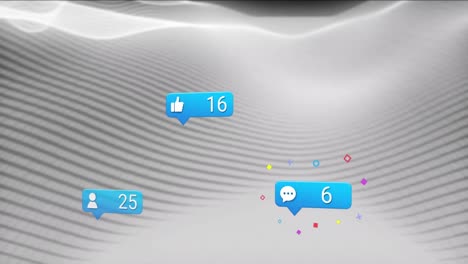 Animation-Von-Social-Media-Symbolen-Und-Zahlen-Auf-Bannern-über-Grauen-Wellen