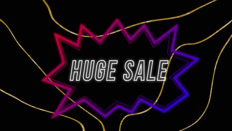Animation-of-huge-sale-text-in-speech-bubble-over-lines-on-black-background