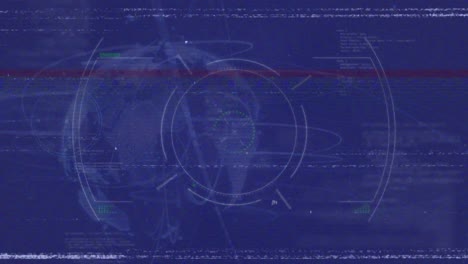 Animation-of-interference-over-scope-scanning-and-globe-on-blue-background