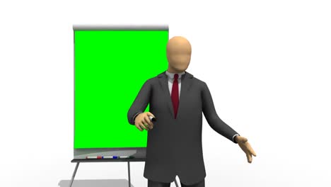 Animation-showing-3dman-explaining-on-a-green-board