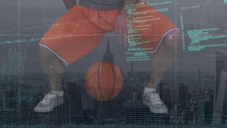 Animation-Der-Datenverarbeitung-über-Dem-Unteren-Teil-Eines-Kaukasischen-Mannes-Mit-Basketball
