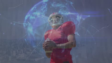 Animation-of-connections-and-globe-over-caucasian-male-american-football-player