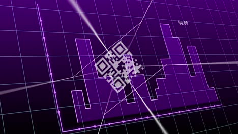 Animation-of-graphs-and-qr-code-on-violet-background